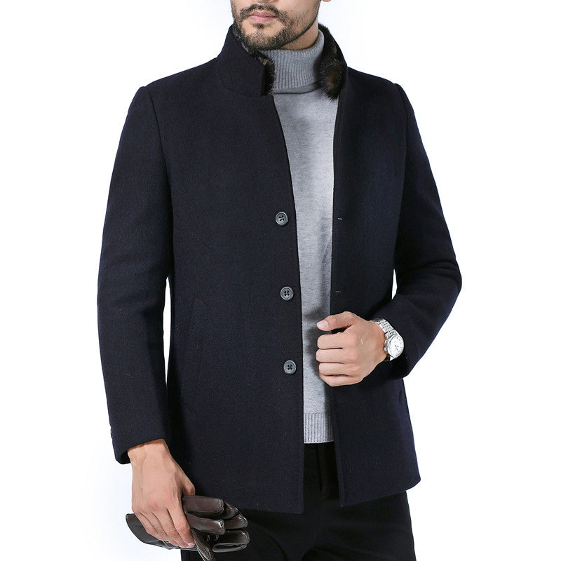 Manteau d'hiver à col montant en laine pour homme