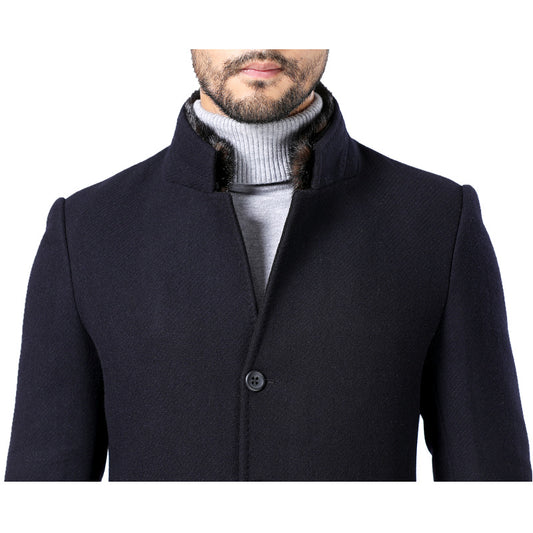Manteau d'hiver à col montant en laine pour hommes
