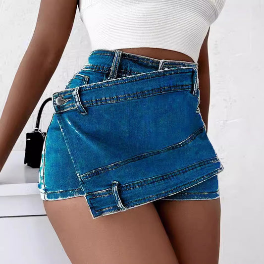 Short taille haute en denim à jambe large pour femmes