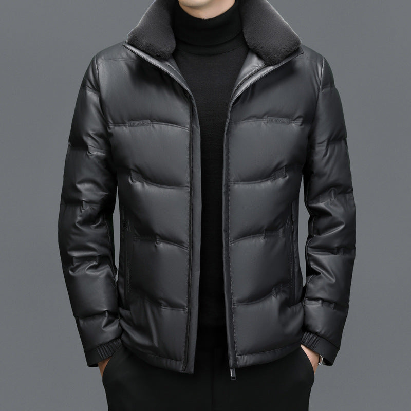 Doudoune en peau de mouton doublée en polaire avec col montant pour hommes