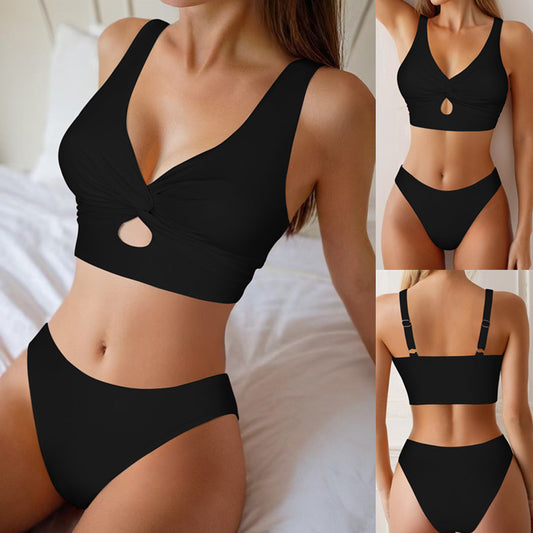Maillot de bain bikini torsadé de couleur unie pour femmes