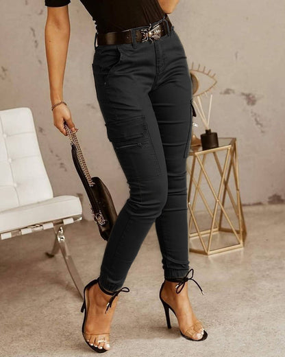 Pantalon cargo en coton à taille moyenne pour femmes