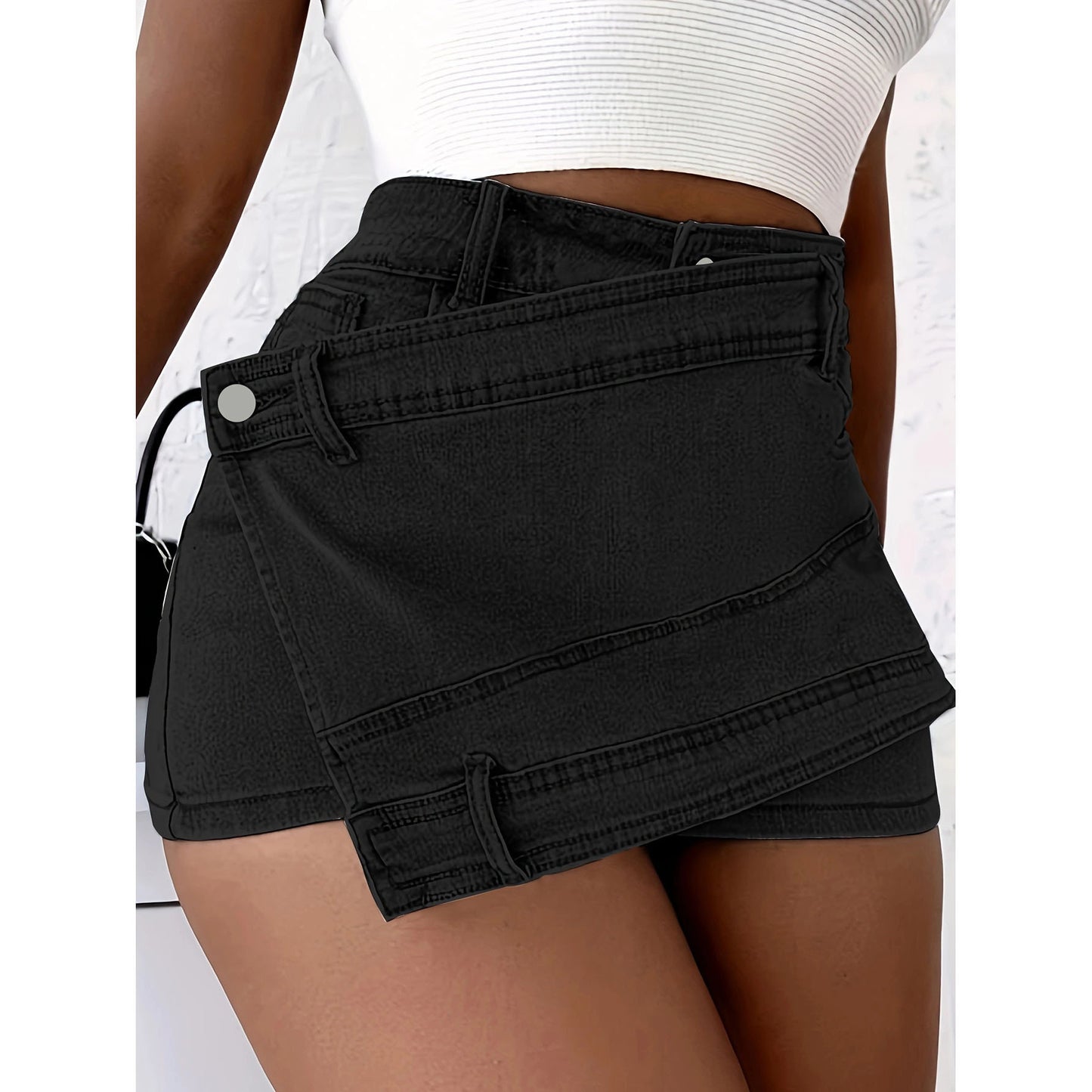Short taille haute en denim à jambe large pour femmes