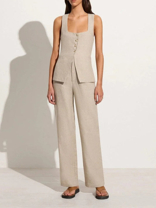 Ensemble gilet et pantalon sans manches en coton