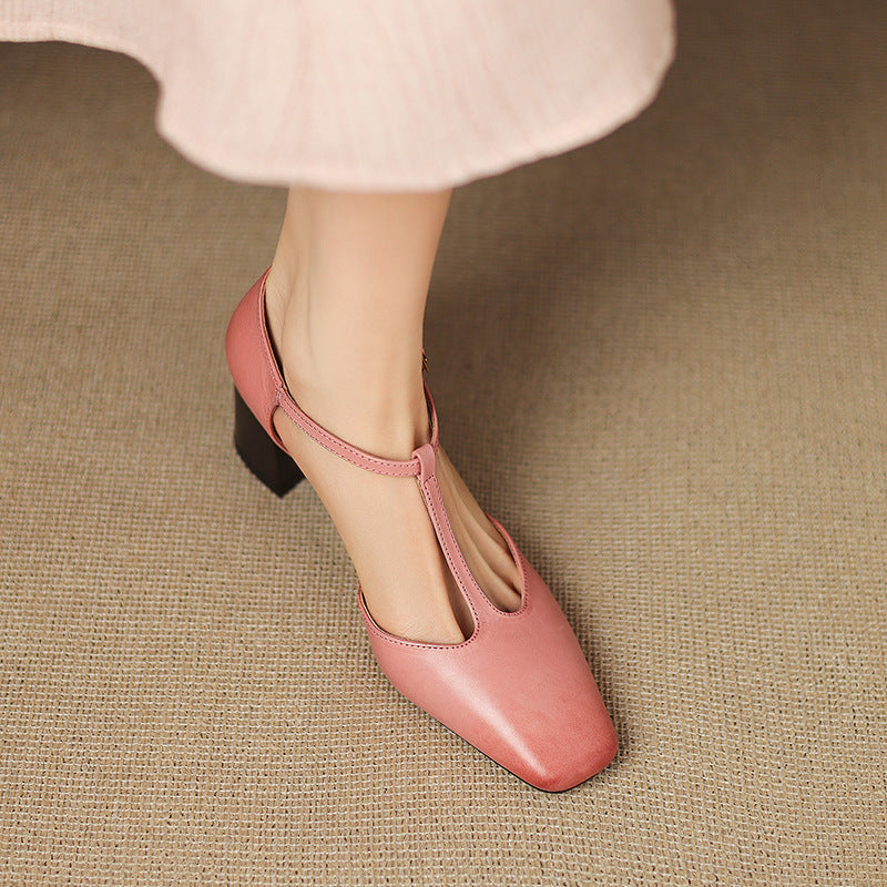 Chaussures à bout carré et à talon épais pour femmes