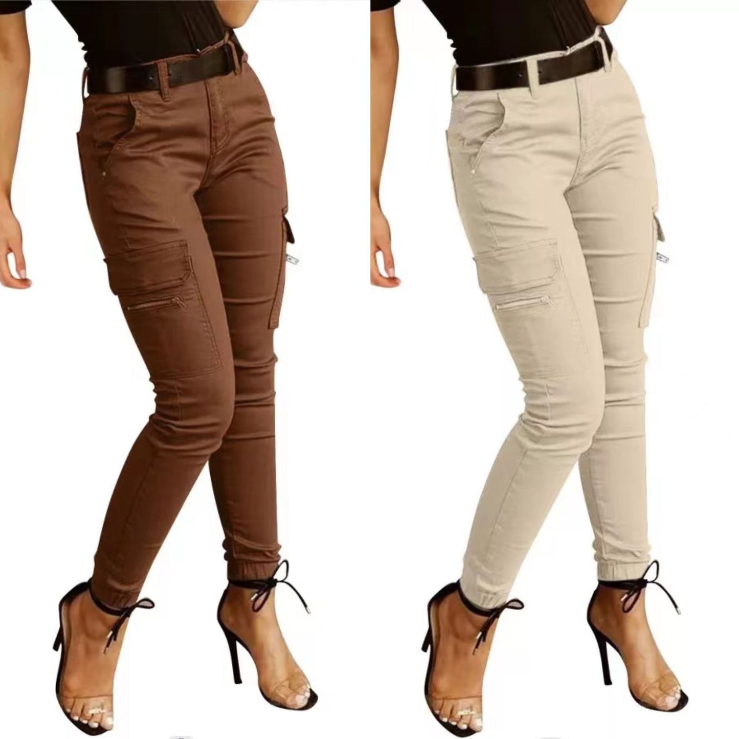 Pantalon cargo en coton à taille moyenne pour femmes