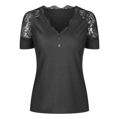 T-shirt à manches courtes avec col lacé