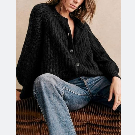 Cardigan décontracté en tricot de couleur unie pour femme