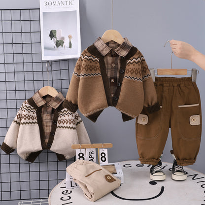 Cardigan en coton tricoté - Chemise à carreaux