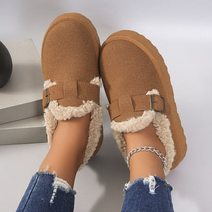 Chaussures décontractées en coton doublées de peluche pour femme