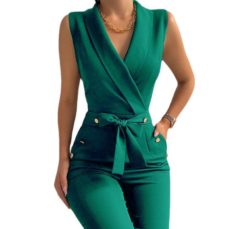 Pantalon de bureau sans manches à col en V