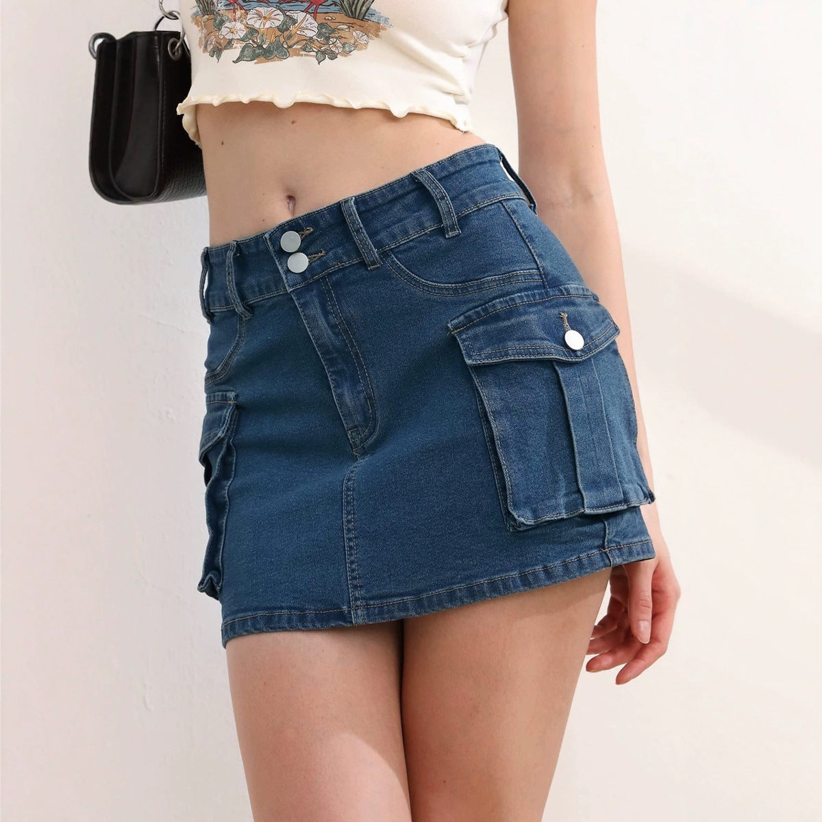 Jupe crayon en coton taille basse