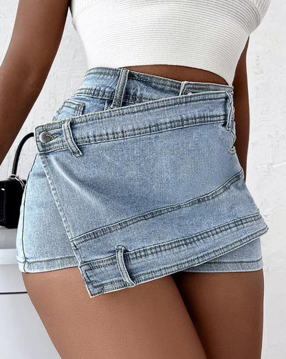 Short taille haute en denim à jambe large pour femmes