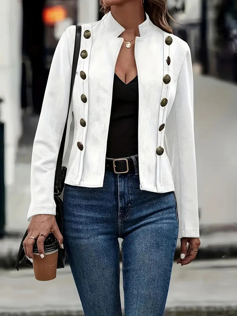 Veste décorative à double boutonnage de couleur unie