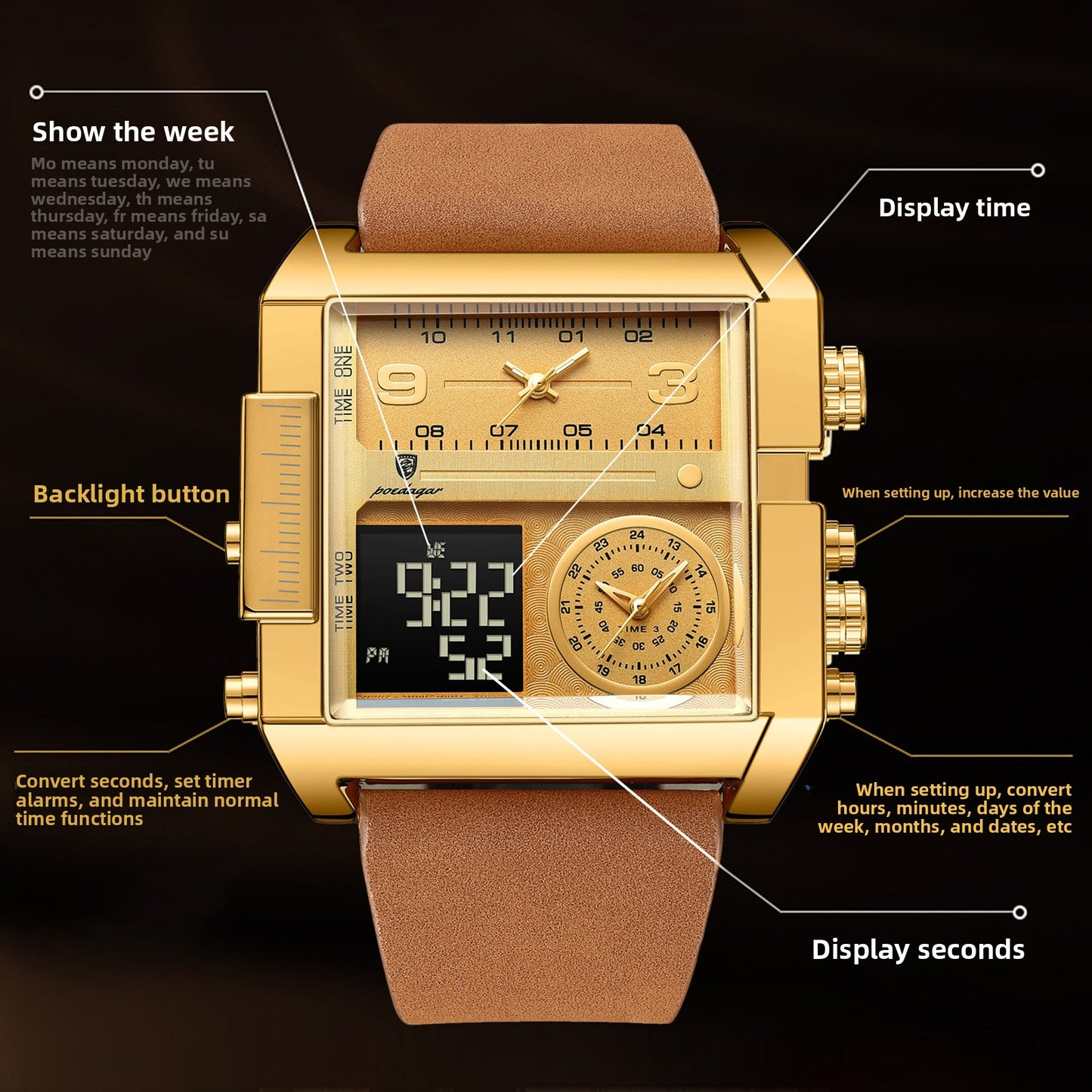 Montre électronique étanche à double affichage