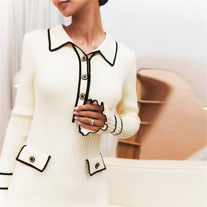 Robe en maille évasée à manches longues