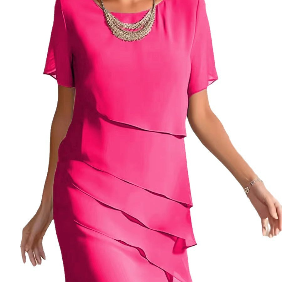 Robe à manches courtes à col ras du cou