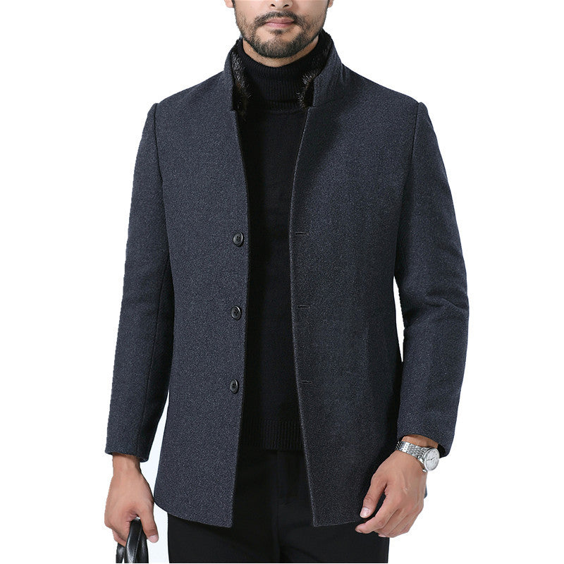 Manteau d'hiver à col montant en laine pour homme