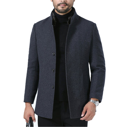 Manteau d'hiver à col montant en laine pour homme