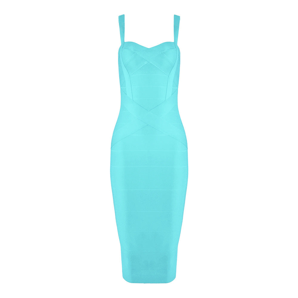 Robe longue classique à bretelles sexy et bandage pour femme