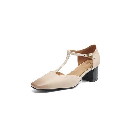 Chaussures à bout carré et à talon épais pour femmes