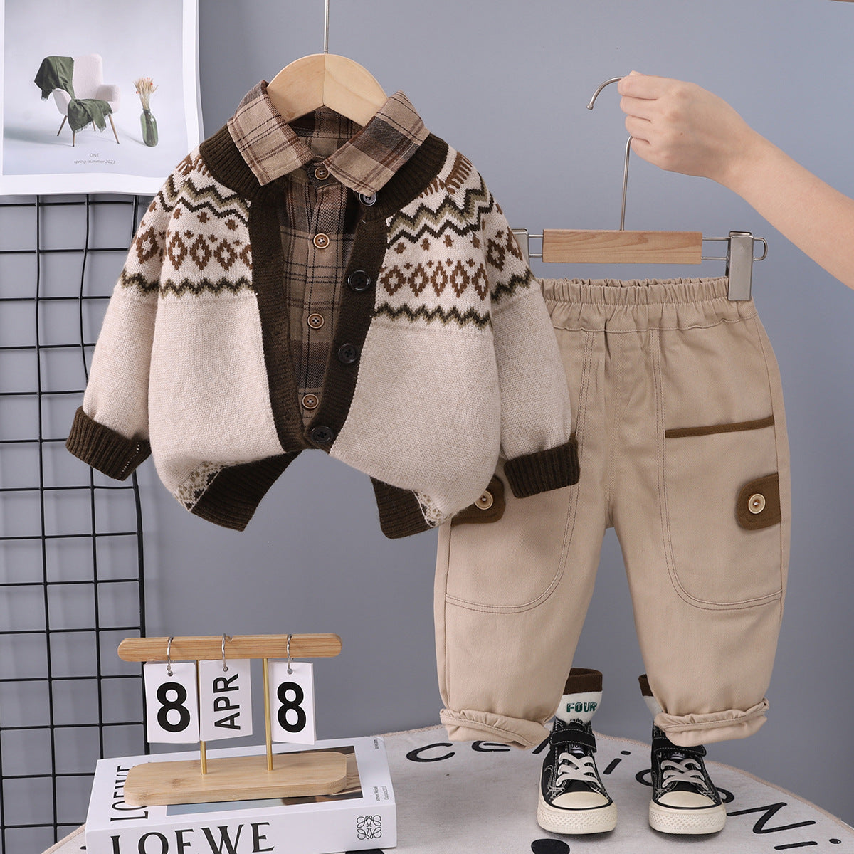 Cardigan en coton tricoté - Chemise à carreaux