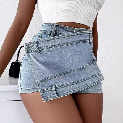 Short taille haute en denim à jambe large pour femmes
