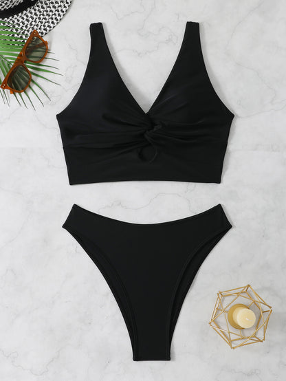Maillot de bain bikini torsadé de couleur unie pour femmes