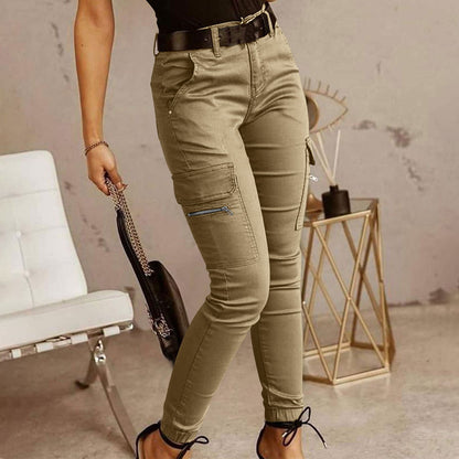 Pantalon cargo en coton à taille moyenne pour femmes