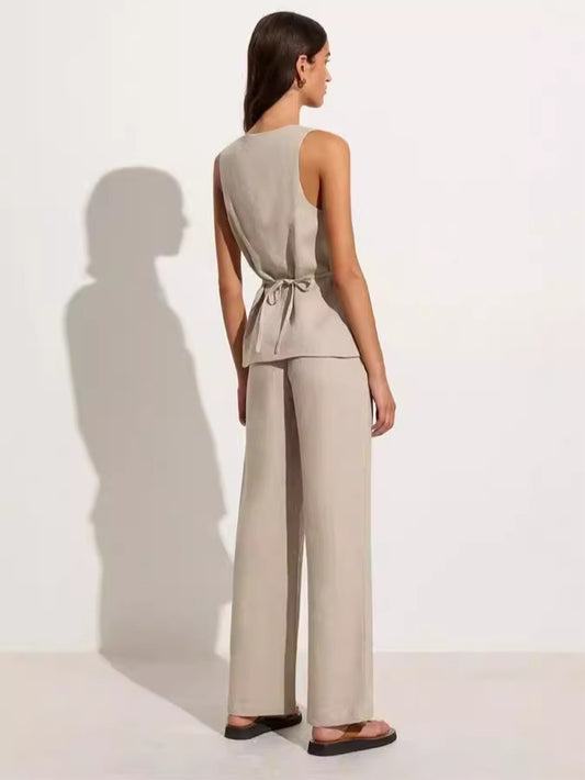 Ensemble gilet et pantalon sans manches en coton