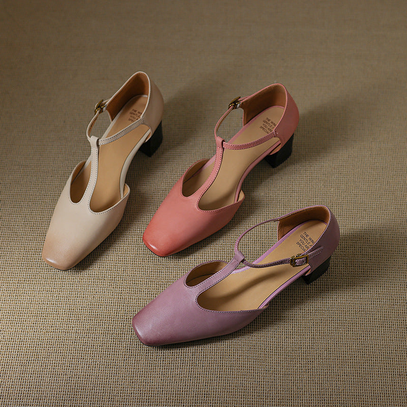 Chaussures à bout carré et à talon épais pour femmes