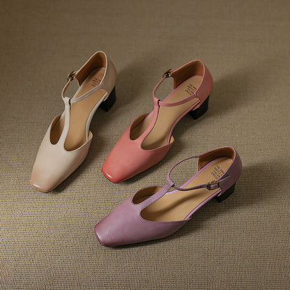 Chaussures à bout carré et à talon épais pour femmes