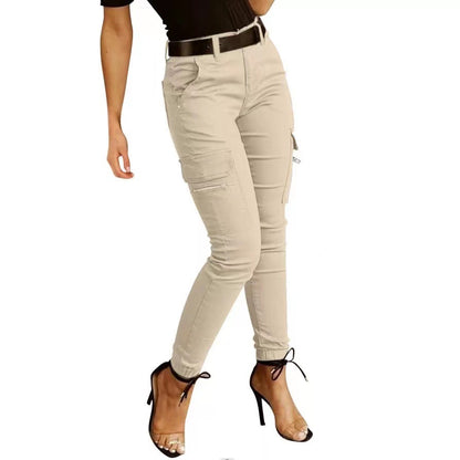 Pantalon cargo en coton à taille moyenne pour femmes