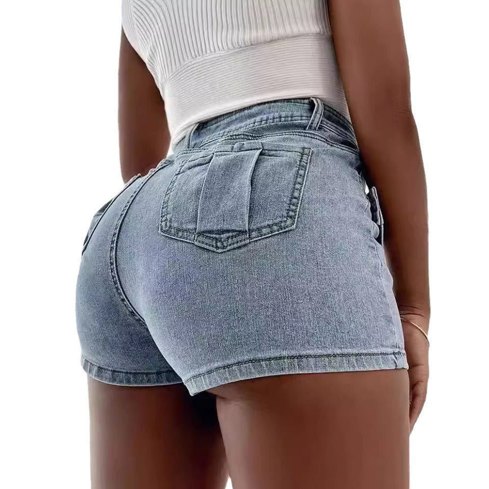 Short taille haute en denim à jambe large pour femmes
