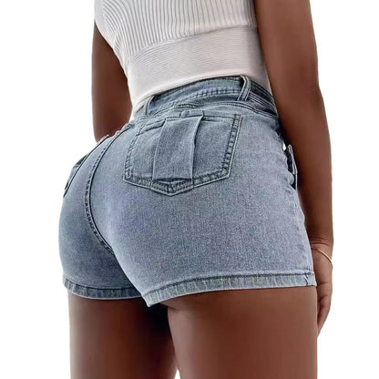 Short taille haute en denim à jambe large pour femmes