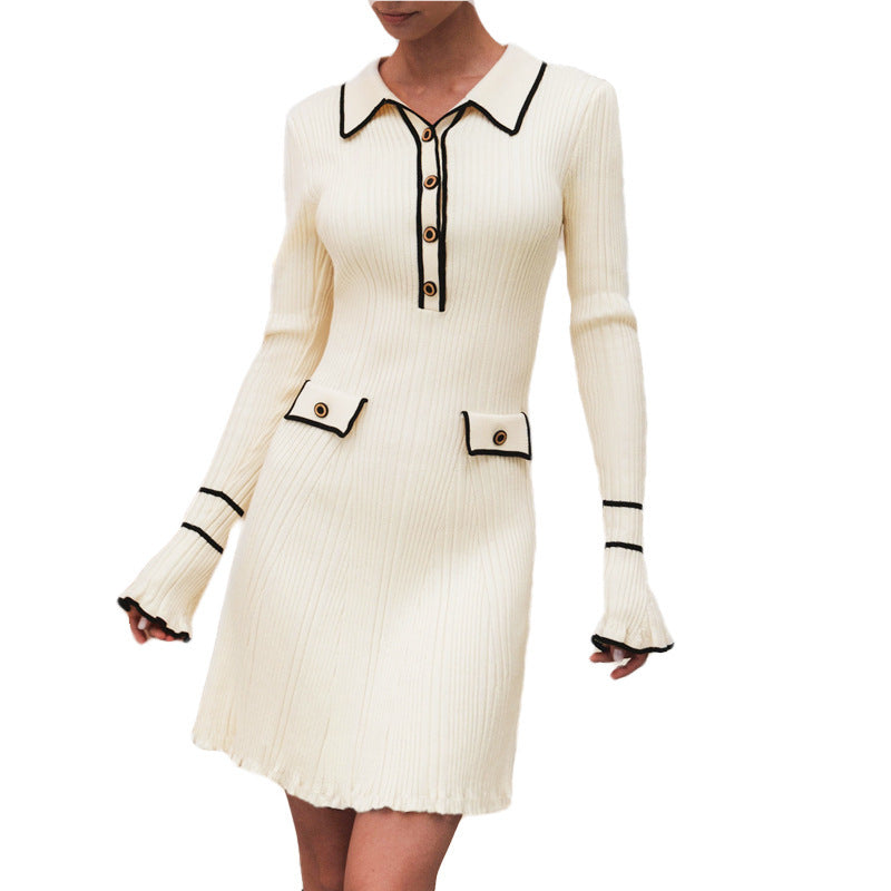 Robe en maille évasée à manches longues