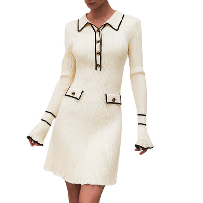 Robe en maille évasée à manches longues