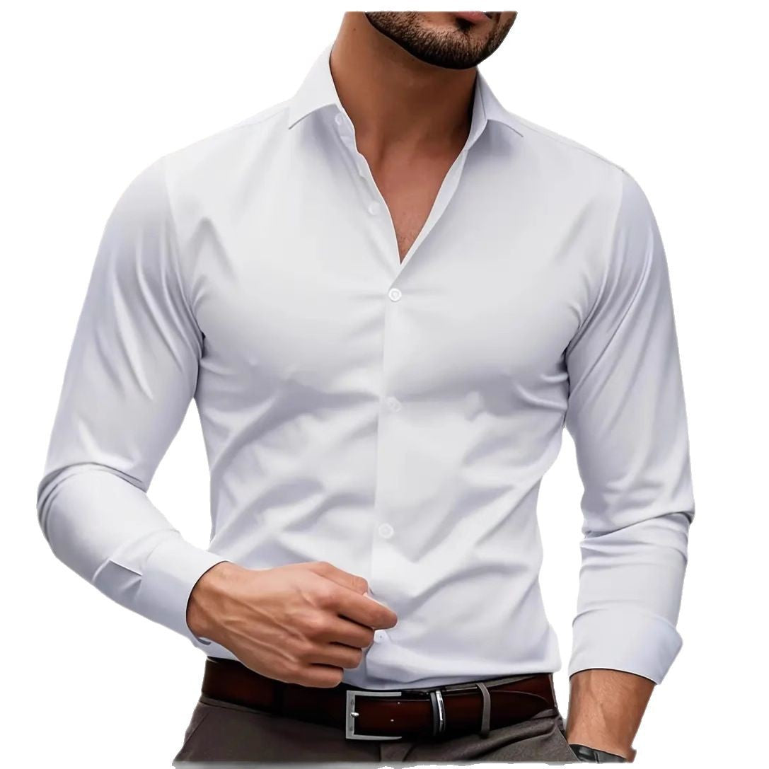 Chemise plus-size en stretch de couleur unie pour homme