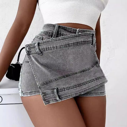 Short taille haute en denim à jambe large pour femmes