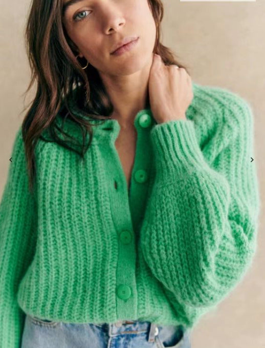 Cardigan décontracté en tricot de couleur unie pour femme