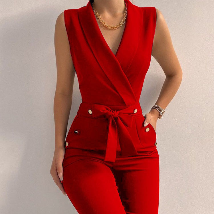 Pantalon de bureau sans manches à col en V