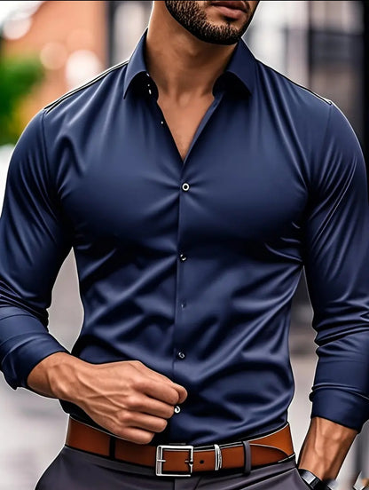 Chemise plus-size en stretch de couleur unie pour homme
