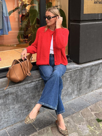 Cardigan décontracté en tricot de couleur unie pour femme