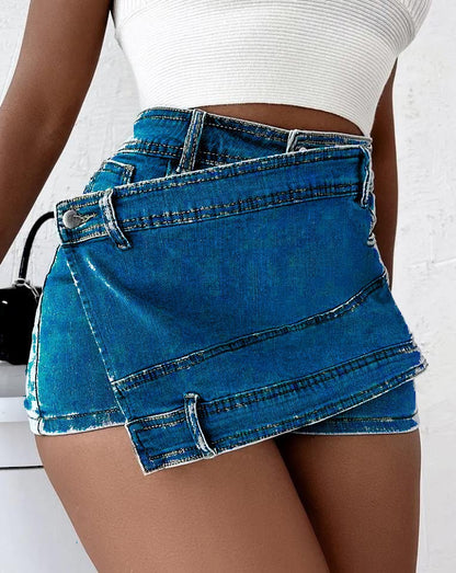 Short taille haute en denim à jambe large pour femmes