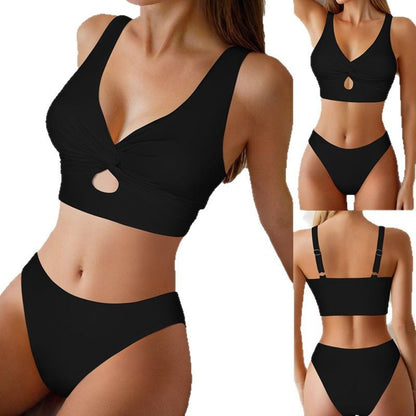 Maillot de bain bikini torsadé de couleur unie pour femmes