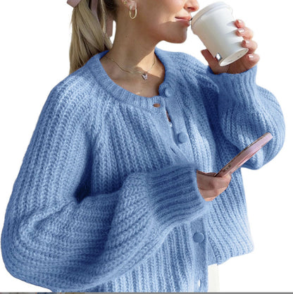 Cardigan décontracté en tricot de couleur unie pour femme