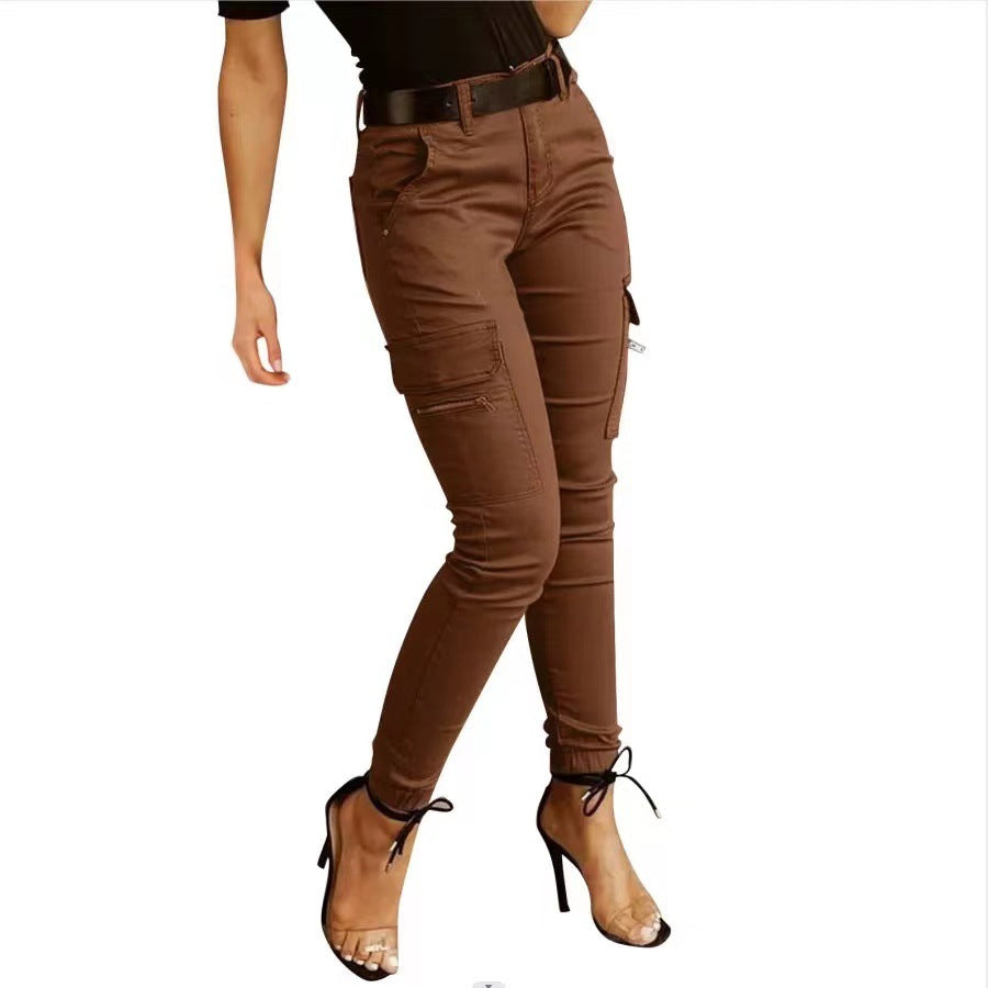 Pantalon cargo en coton à taille moyenne pour femmes