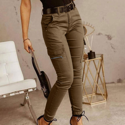 Pantalon cargo en coton à taille moyenne pour femmes