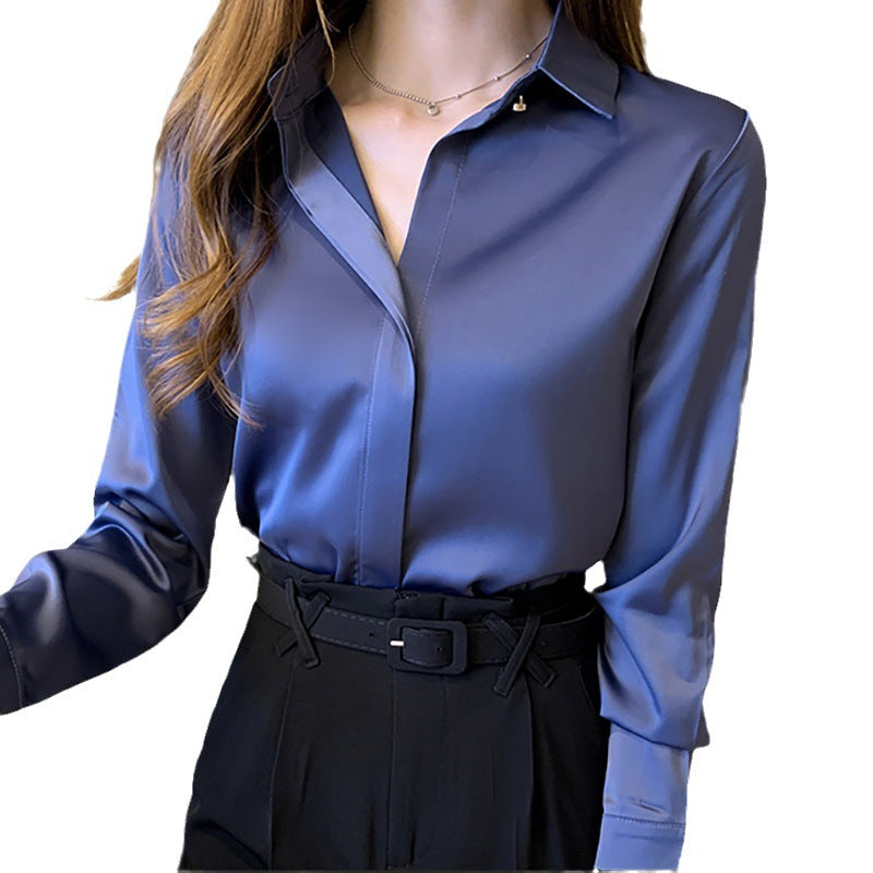 Chemise à manches longues en satin style rétro