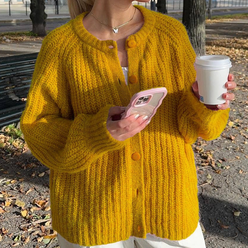 Cardigan décontracté en tricot de couleur unie pour femme